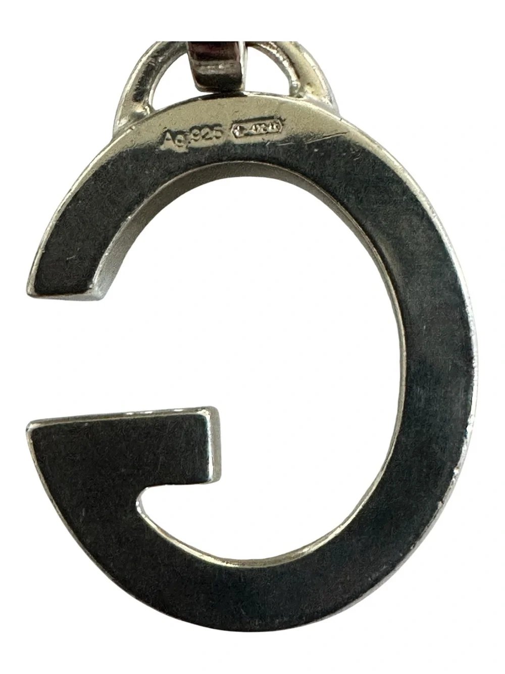 Authentic Gucci G Logo Pendant Necklace Sterling Silver 925 17” Chain Unisex